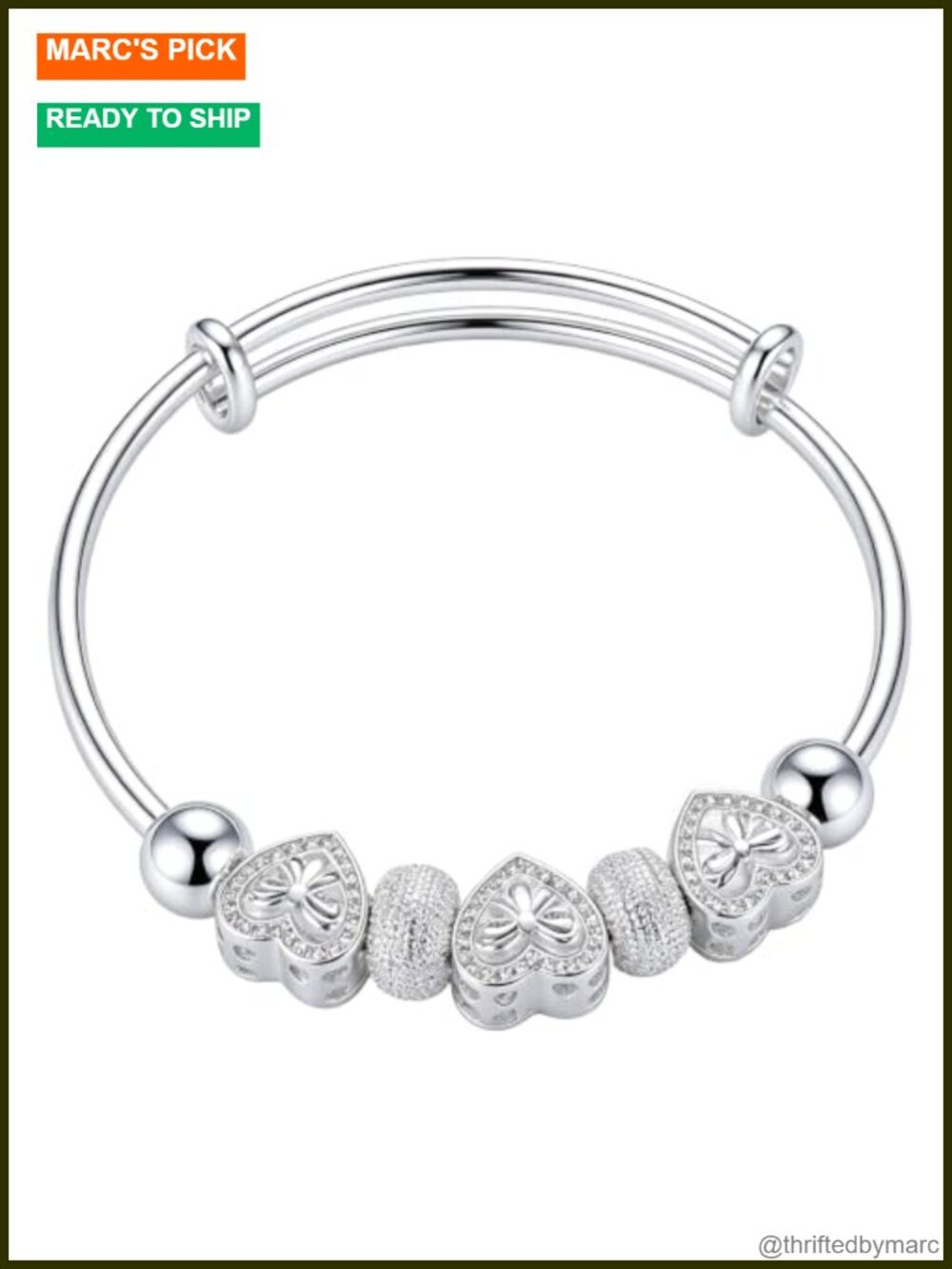 S925 Sterling Silver Adjustable Bangle Bracelet for Women